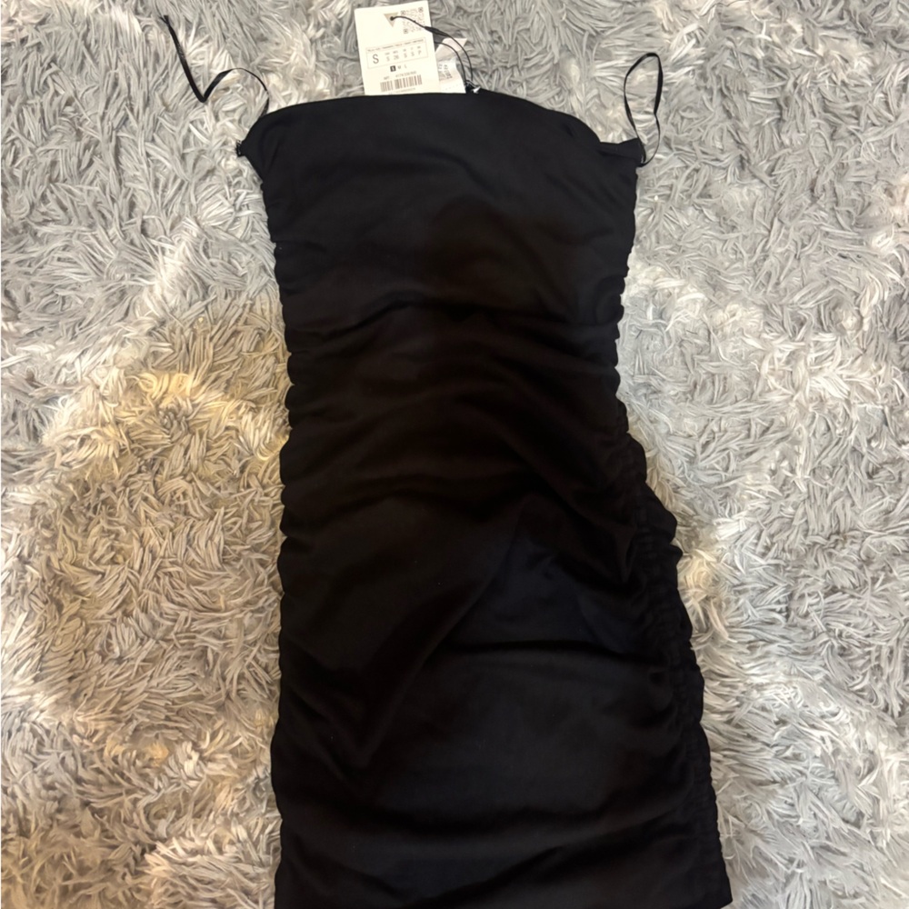New Zara Black mini Ruched Dress